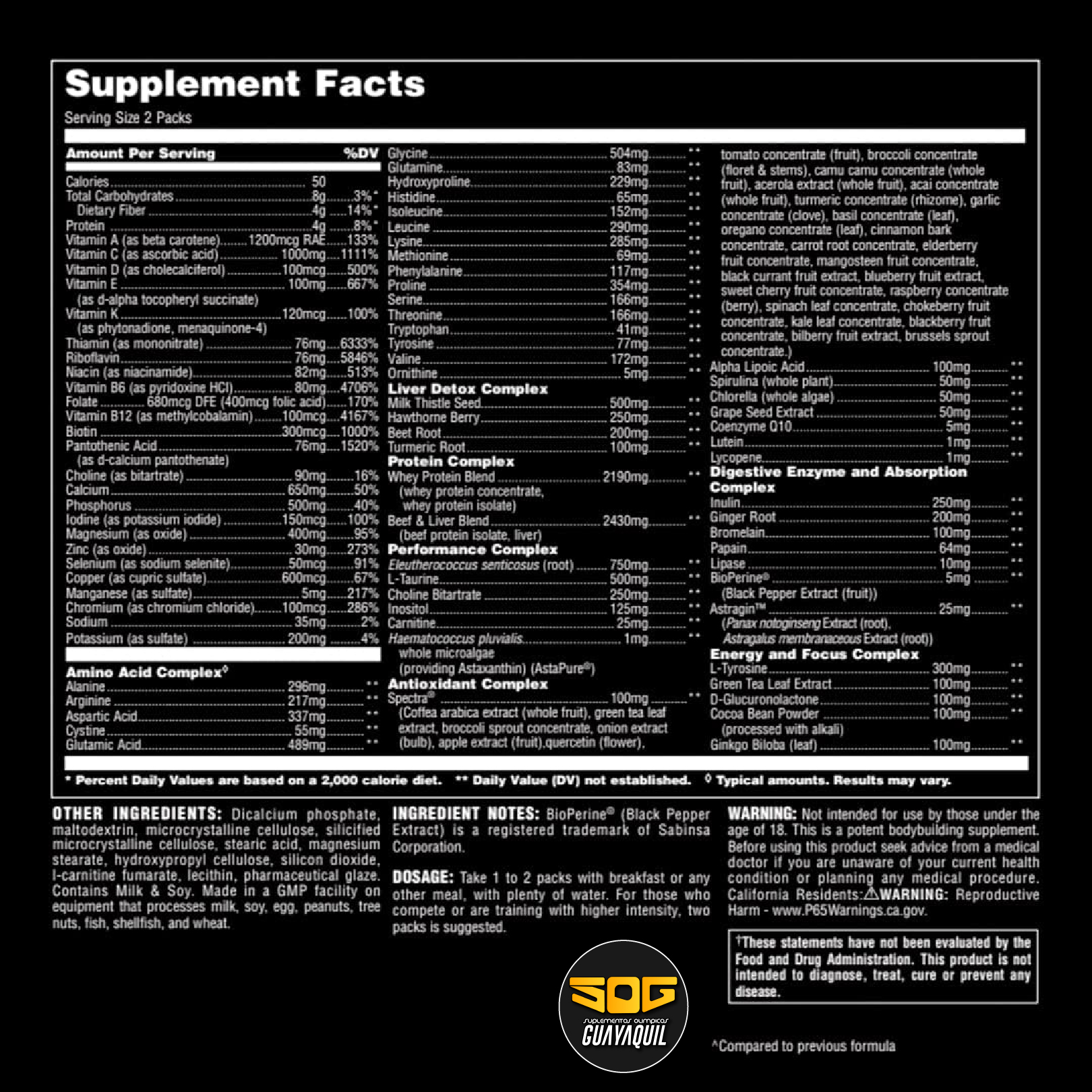 MULTIVITAMÍNICO ANIMAL PAK 44 PACK