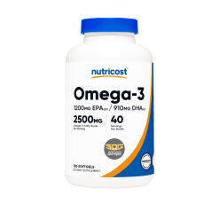 Omega 3 - 2400 MG, 120 Caps Nutricost (40 porciones) 1300 mg EPA 950 mg DHA Sin OMG, sin gluten